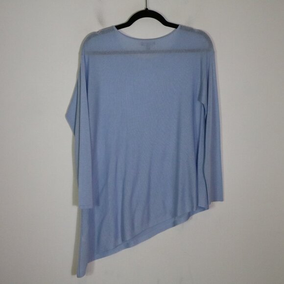 Eileen Fisher Petite Sleek Tencel Merino Knit Pullover Womens PS Asymmetric Blue - Picture 7 of 7